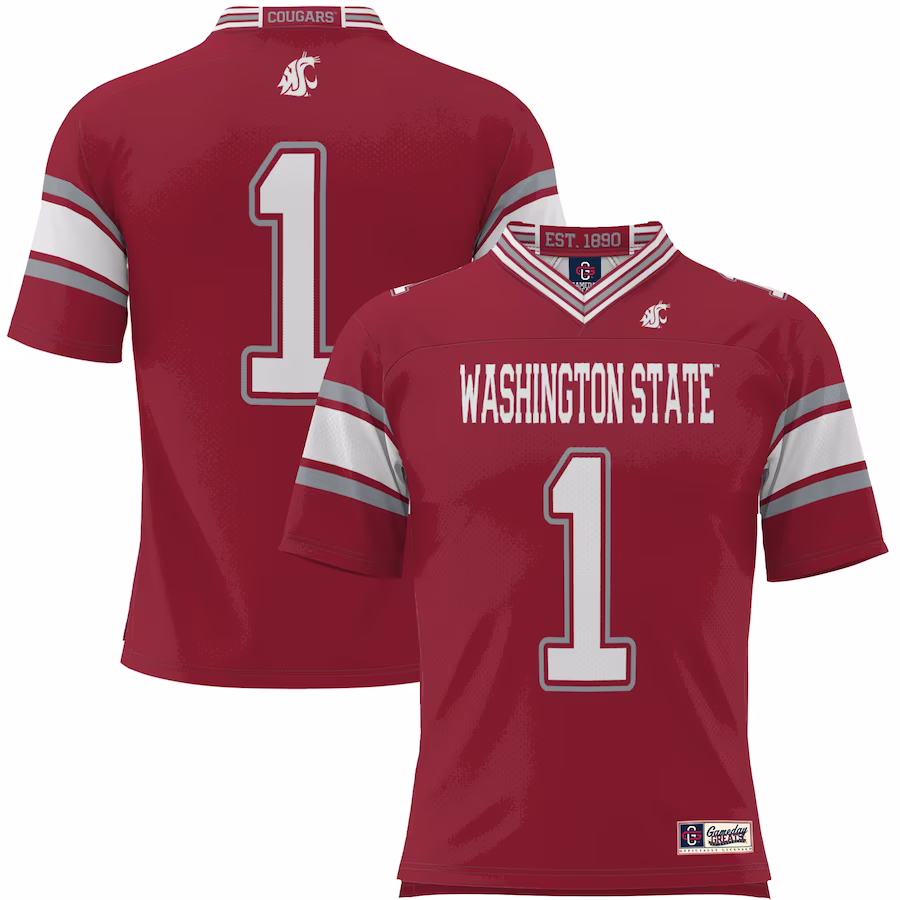 #1 Washington State Cougars GameDay Greats Youth Endzone Football Jersey - Crimson - Puhuasuan