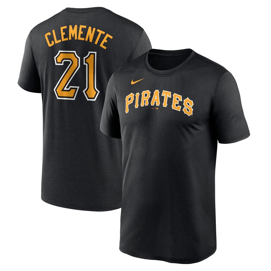 Men's Pittsburgh Pirates Roberto Clemente Nike Black Legend Name and Number Home T-Shirt - Puhuasuan