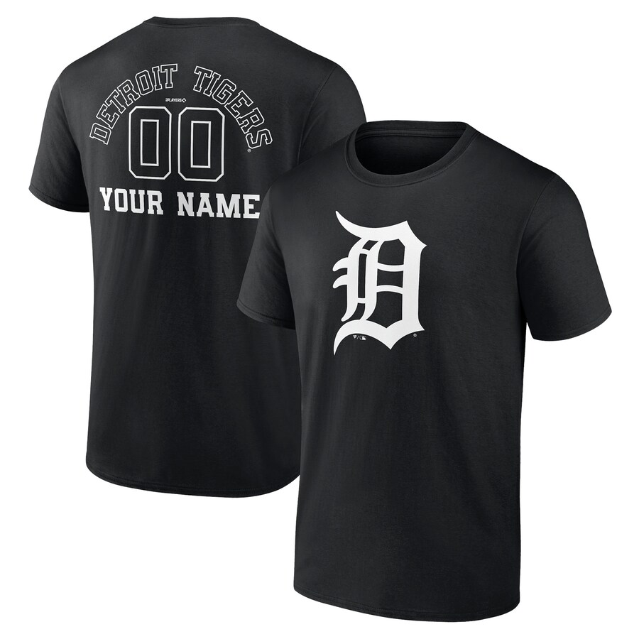 Men's Detroit Tigers Black Monochrome Personalized Name & Number T-Shirt - Puhuasuan