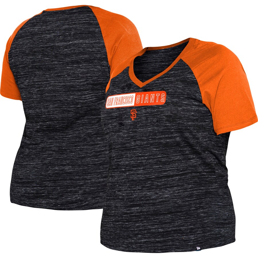 Women's San Francisco Giants New Era Black Plus Size Space Dye Raglan V-Neck T-Shirt - Puhuasuan