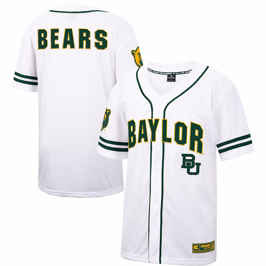 Baylor Bears Colosseum Free Spirited Mesh Button-Up Baseball Jersey - White - Puhuasuan