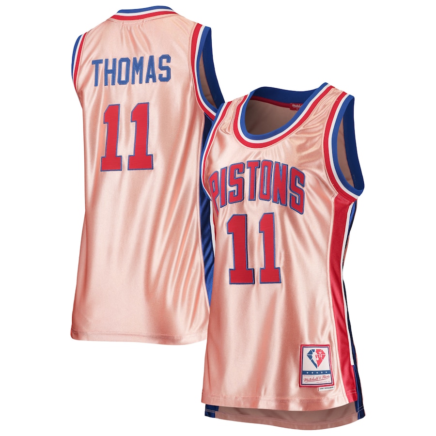 Women's Detroit Pistons Isiah Thomas Mitchell & Ness Pink 75th Anniversary Rose Gold 1982 Swingman Jersey - Puhuasuan