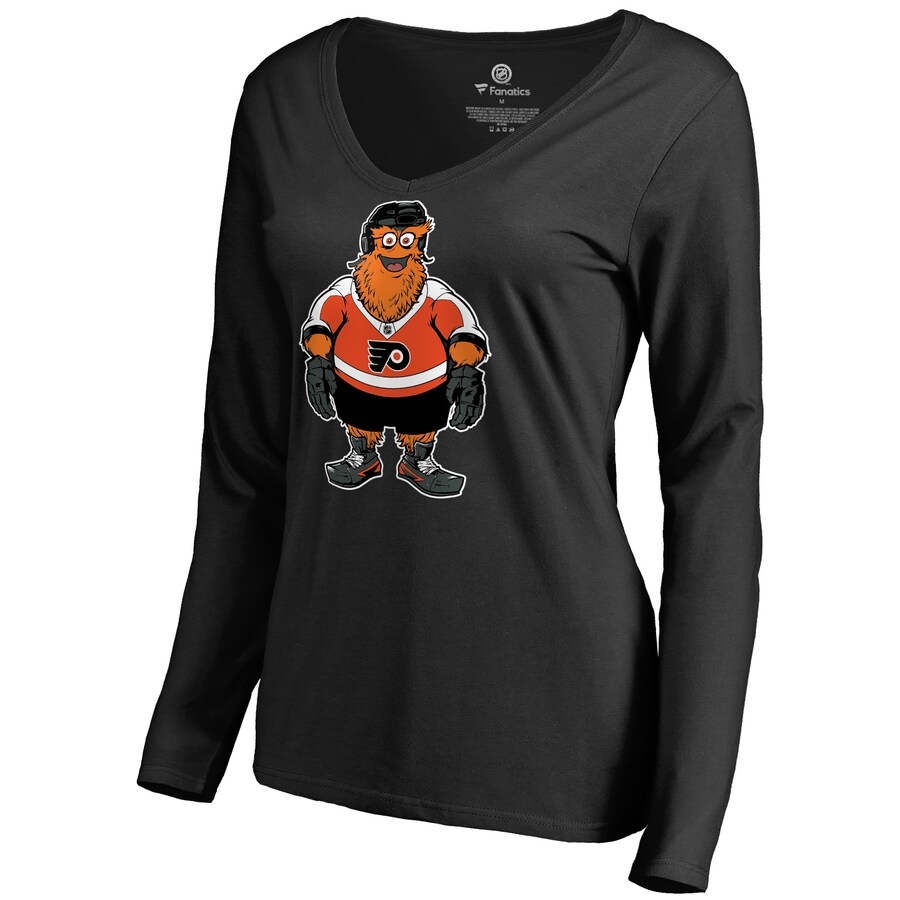 Women's Philadelphia Flyers Black Gritty Long Sleeve V-Neck T-Shirt - Puhuasuan