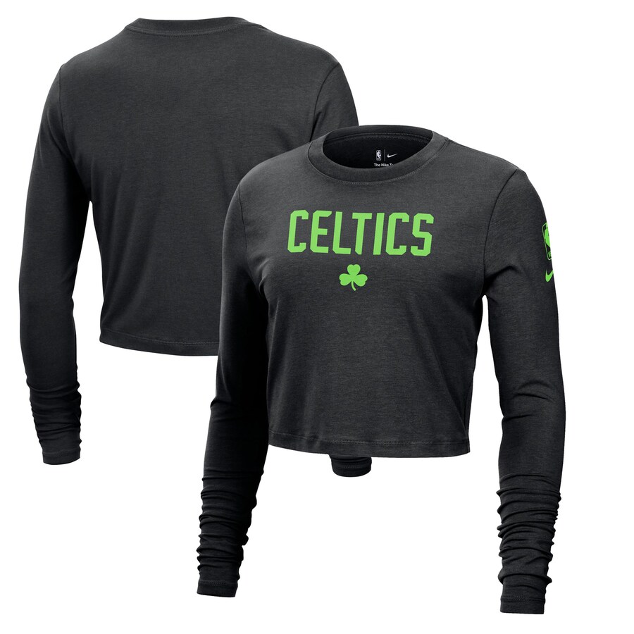 Women's Boston Celtics Nike Black 2024/25 City Edition Essential Logo Slim Fit Long Sleeve Cropped T-Shirt - Puhuasuan