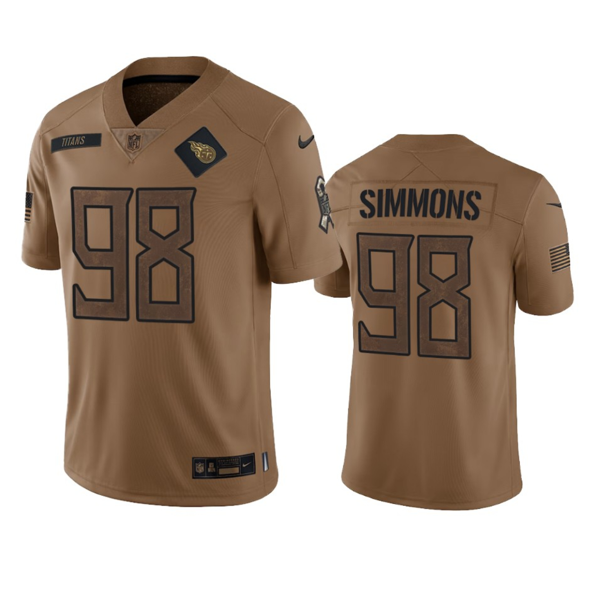 Men's Tennessee Titans #98 Jeffery Simmons 2023 Brown Salute To Service Football Stitched Jersey - Puhuasuan
