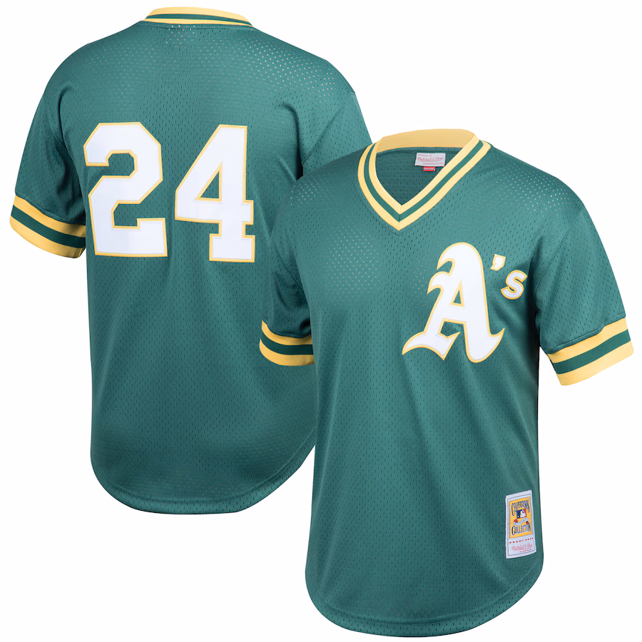 Men's Oakland Athletics Rickey Henderson Mitchell & Ness Green Cooperstown Collection Big & Tall Mesh Batting Practice Jersey - Puhuasuan