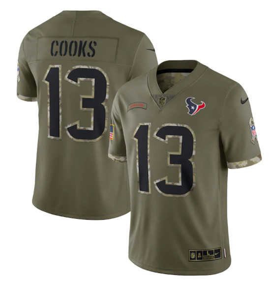 Men's Houston Texans #13 Brandin Cooks 2022 Olive Salute To Service Limited Stitched Jersey - Puhuasuan