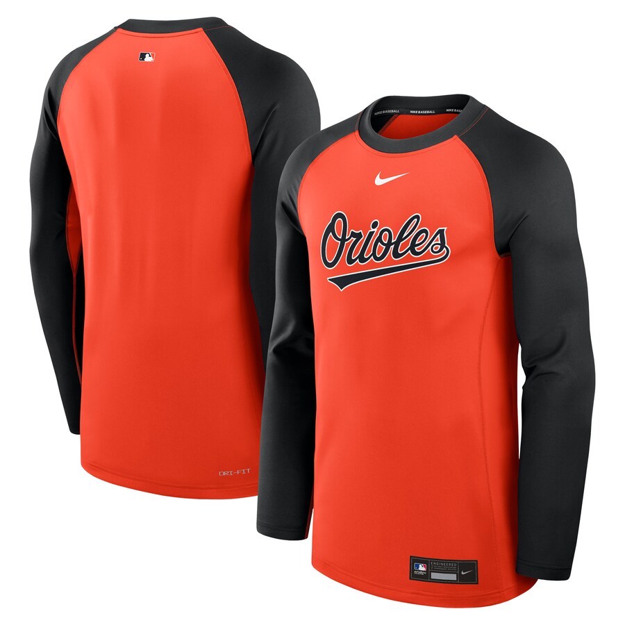 Men's Baltimore Orioles Nike Orange/Black Authentic Collection Game Time Raglan Performance Long Sleeve T-Shirt - Puhuasuan