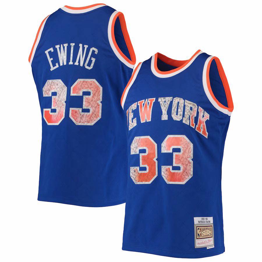 Men's New York Knicks Patrick Ewing Mitchell & Ness Blue 1991/92 Hardwood Classics NBA 75th Anniversary Diamond Swingman Jersey - Puhuasuan