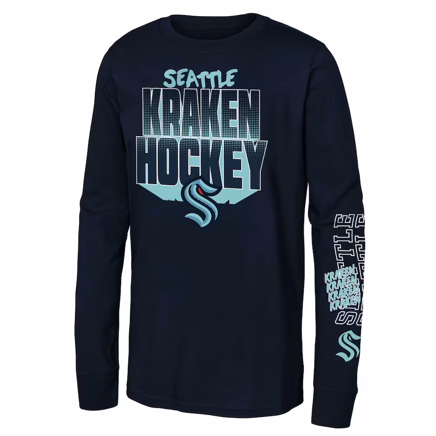Youth Seattle Kraken Deep Sea Blue Standout Long Sleeve T-Shirt - Puhuasuan