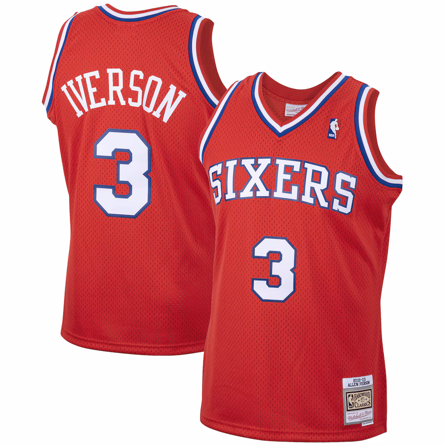 Men's Philadelphia 76ers Allen Iverson Mitchell & Ness Red 2001/02 Hardwood Classics Swingman Jersey - Puhuasuan