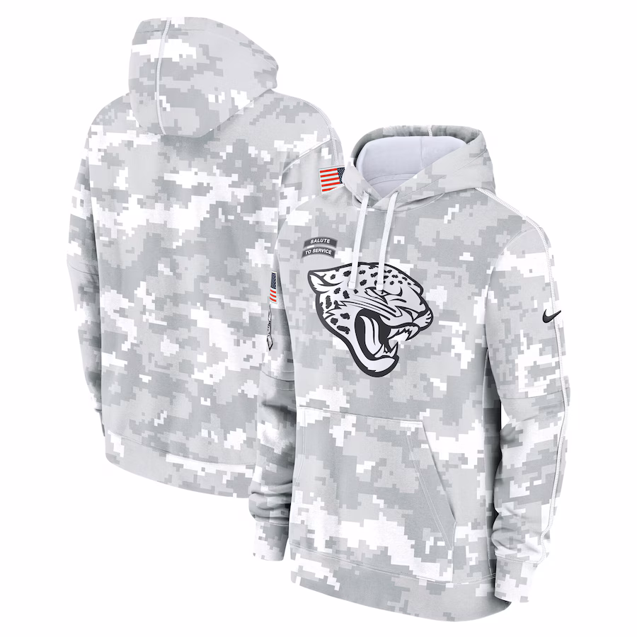 Men's Jacksonville Jaguars Nike Arctic Camo 2024 Salute to Service Club Fleece Pullover Hoodie - Puhuasuan
