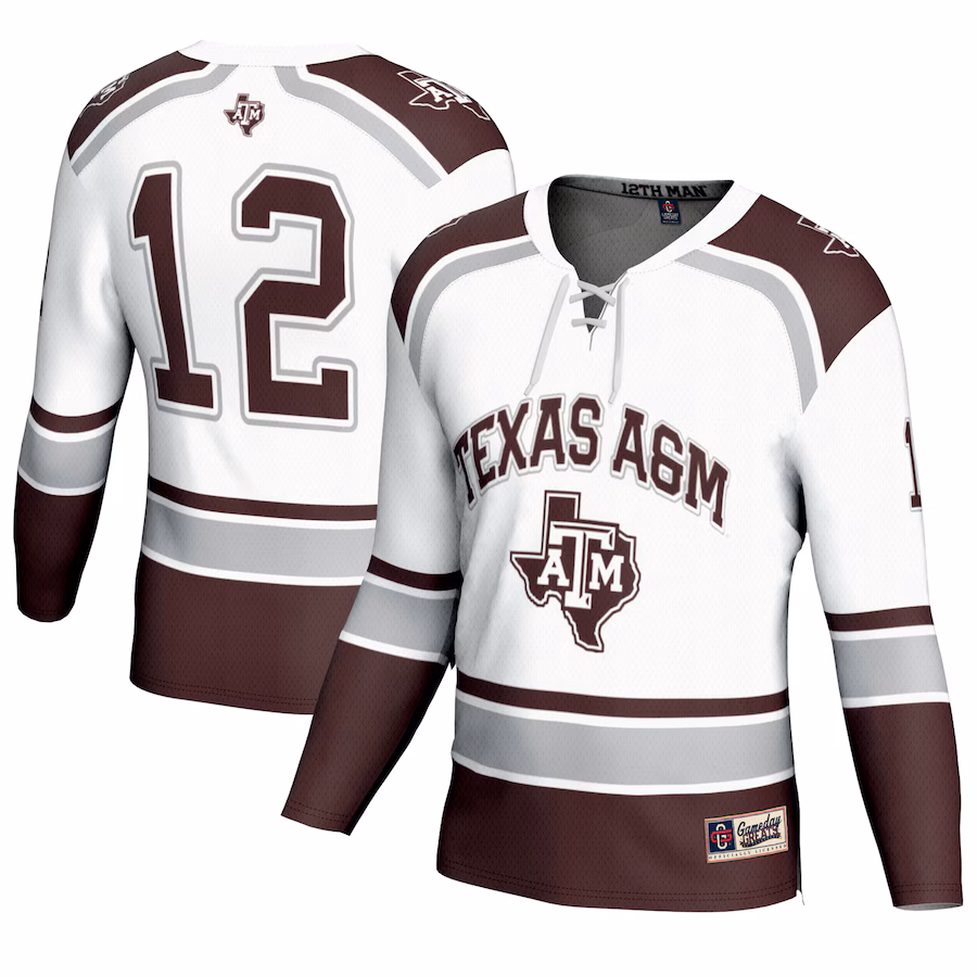 Unisex GameDay Greats #12 White Texas A&M Aggies Hockey Fashion Jersey - Puhuasuan