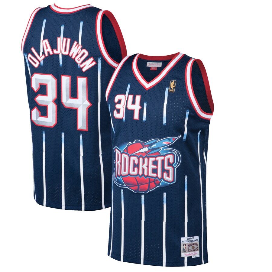 Men's Houston Rockets Hakeem Olajuwon Mitchell & Ness Navy 1996/97 Hardwood Classics Swingman Jersey - Puhuasuan