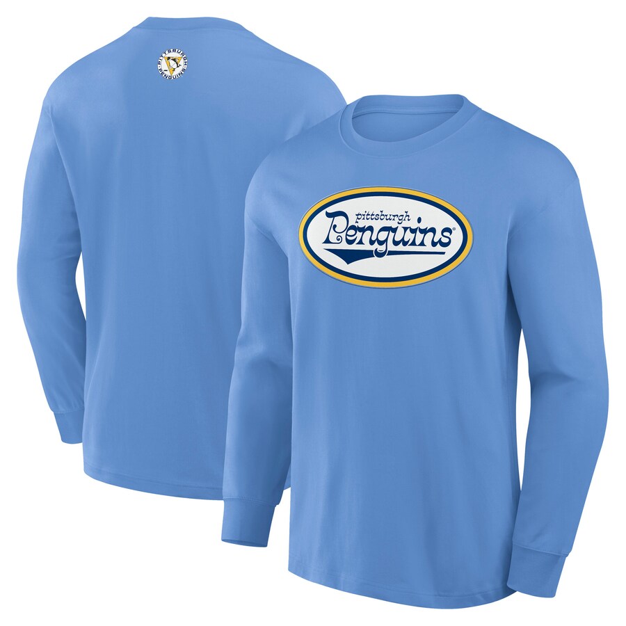 Men's Pittsburgh Penguins Fanatics Light Blue Vintage Rewind Long Sleeve T-Shirt - Puhuasuan