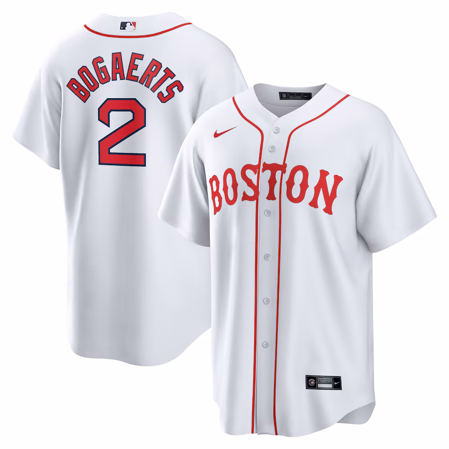 Men's Boston Red Sox Xander Bogaerts Nike White 2021 Patriots' Day Official Replica Player Jersey - Puhuasuan