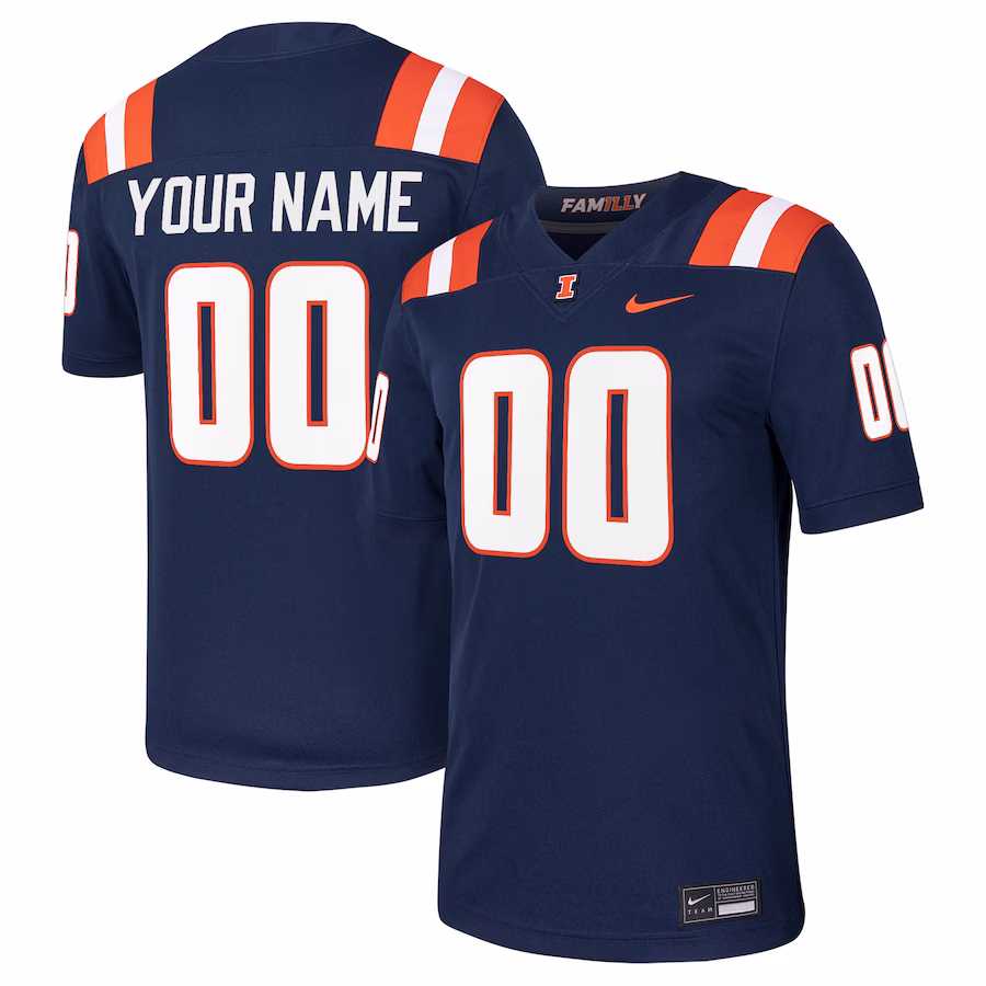 Illinois Fighting Illini Nike Custom Football Game Jersey - Navy - Puhuasuan