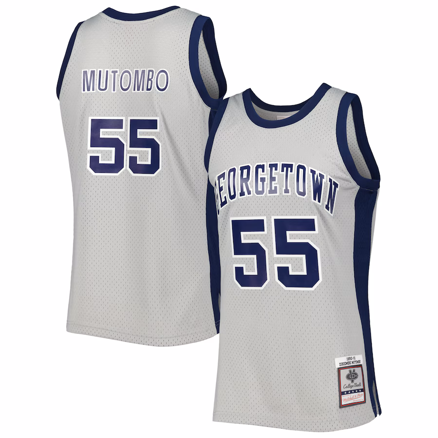 Men's Mitchell & Ness Dikembe Mutombo Gray Georgetown Hoyas 1990/91 Swingman Jersey - Puhuasuan