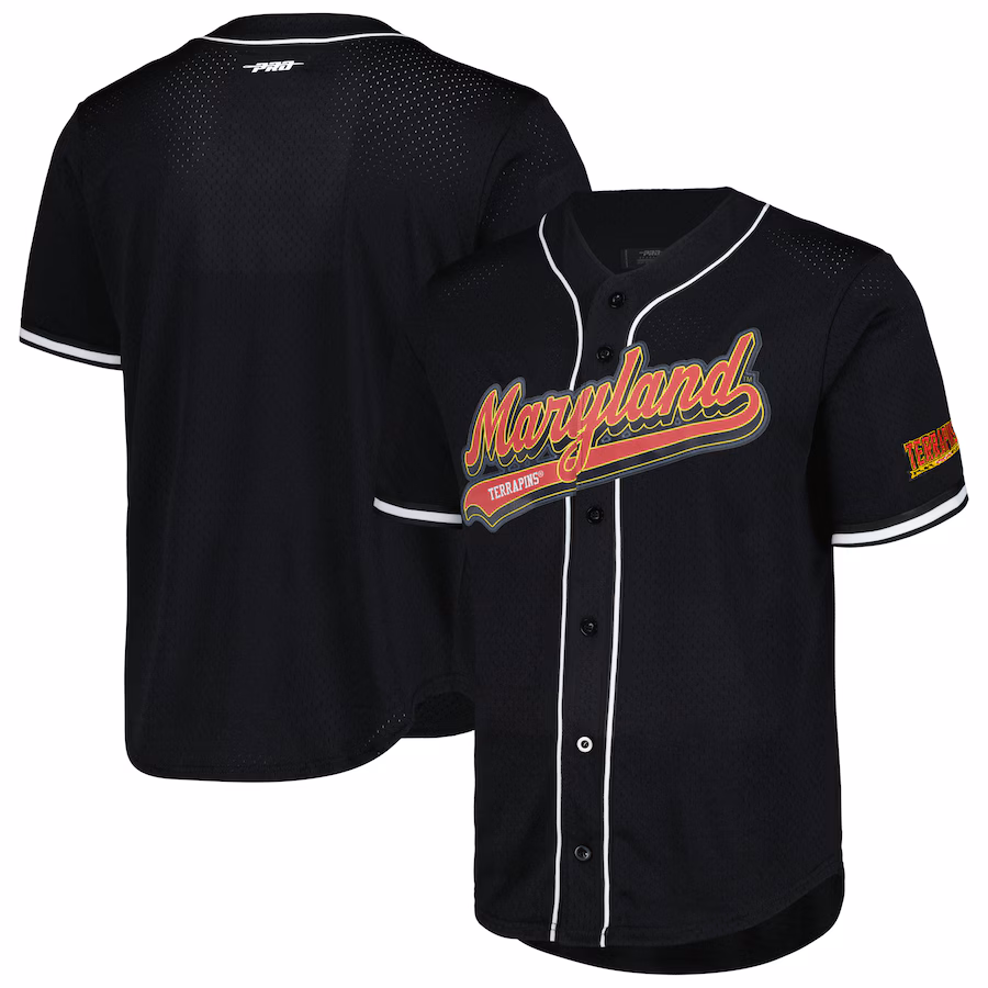 Men's Pro Standard Black Maryland Terrapins Mesh Full-Button Replica Baseball Jersey - Puhuasuan