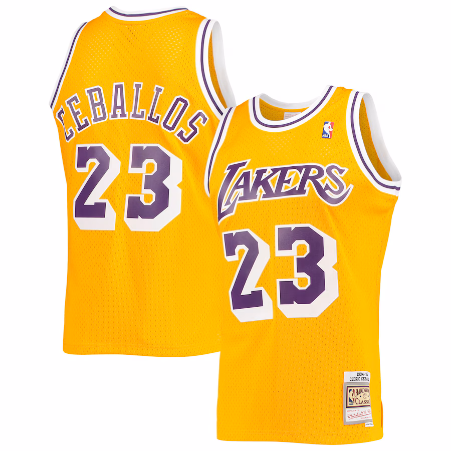 Men's Los Angeles Lakers Cedric Ceballos Mitchell & Ness Gold 1994/95 Hardwood Classics Swingman Jersey - Puhuasuan