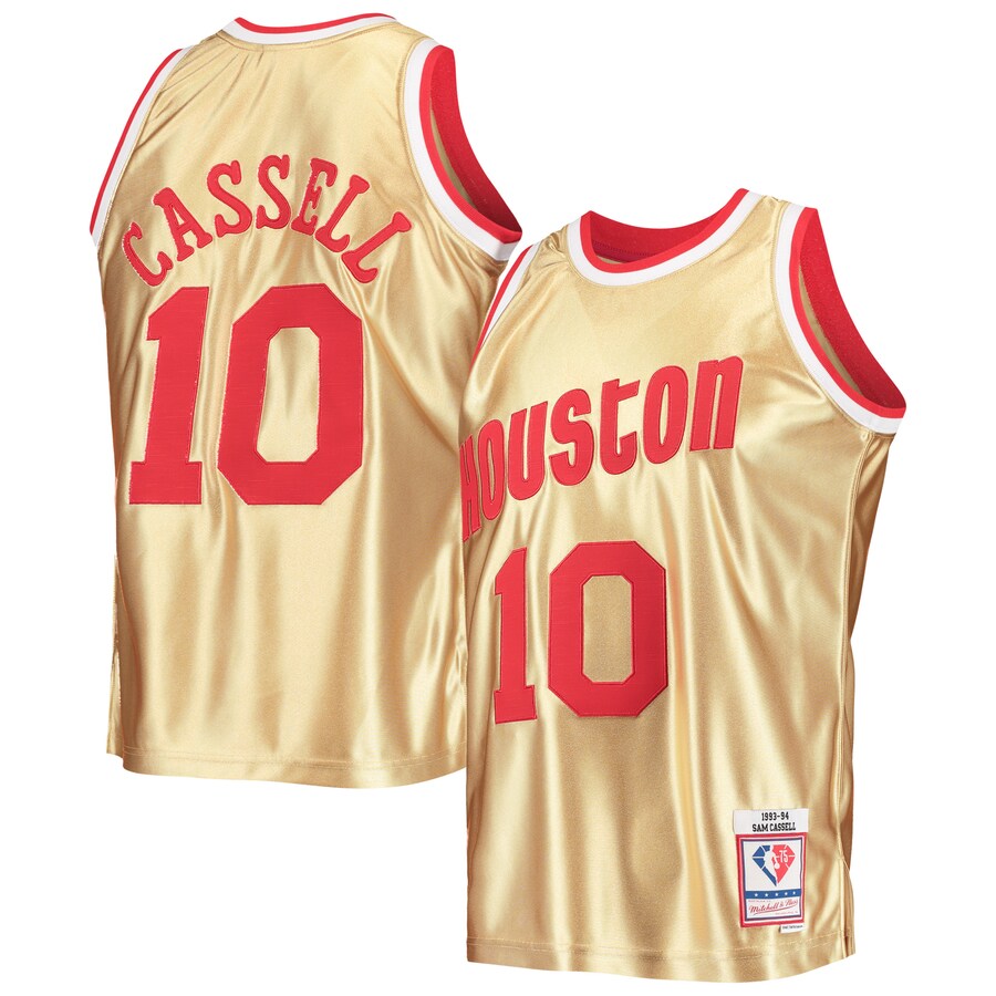 Men's Houston Rockets Sam Cassell Gold Mitchell & Ness 75th Anniversary 1993/94 Hardwood Classics Swingman Jersey - Puhuasuan