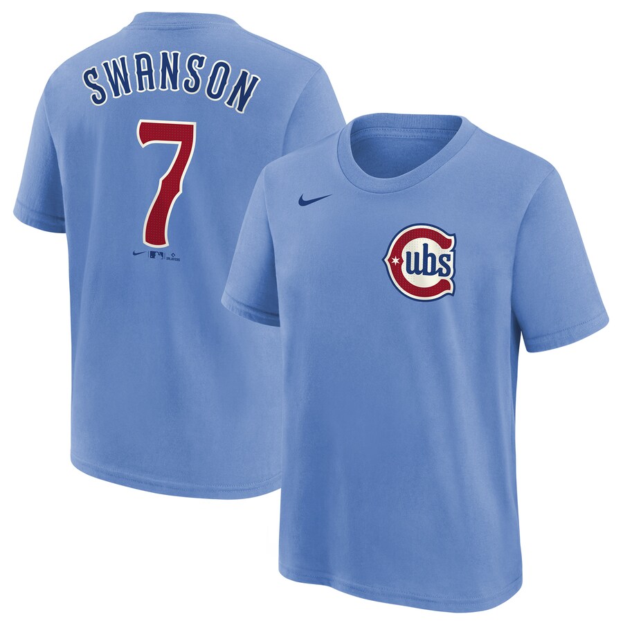 Youth Chicago Cubs Dansby Swanson Nike Baby Blue Player Name & Number T-Shirt - Puhuasuan