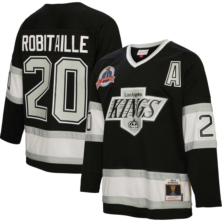 Men's Los Angeles Kings Luc Robitaille Mitchell & Ness Black 1992/93 Alternate Captain Patch Blue Line Player Jersey - Puhuasuan