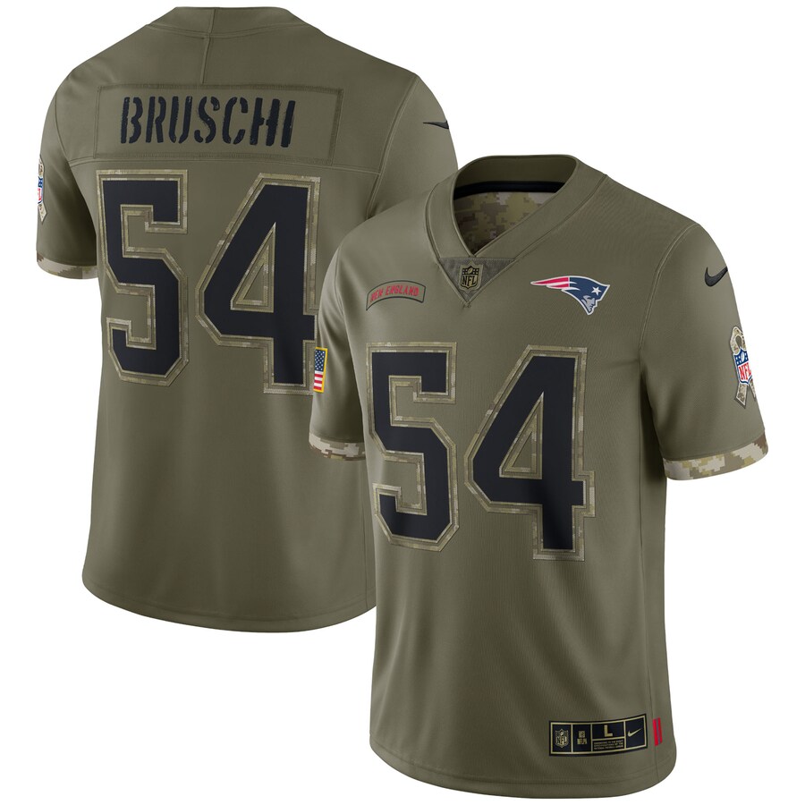 Men's New England Patriots Tedy Bruschi Nike Olive 2022 Salute To Service Retired Player Limited Jersey - Puhuasuan