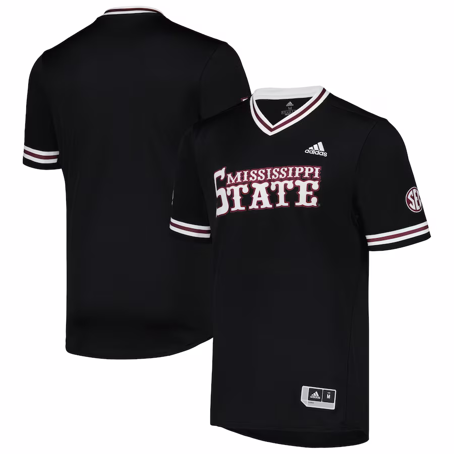 Mississippi State Bulldogs adidas Replica V-Neck Baseball Jersey - Black - Puhuasuan