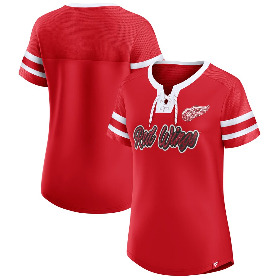 Women's Detroit Red Wings Fanatics Red Iconic Athena Lace-Up T-Shirt - Puhuasuan