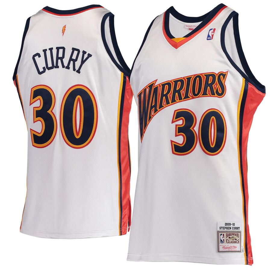 Men's Golden State Warriors Stephen Curry Mitchell & Ness White Hardwood Classics 2009-10 Home Authentic Jersey - Puhuasuan