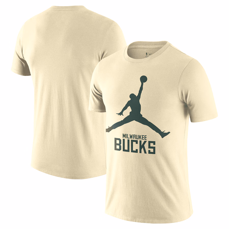 Men's Milwaukee Bucks Nike Cream Essential Jumpman T-Shirt - Puhuasuan