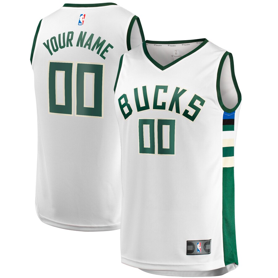 Youth Milwaukee Bucks Fanatics White Fast Break Replica Custom Jersey - Association Edition - Puhuasuan