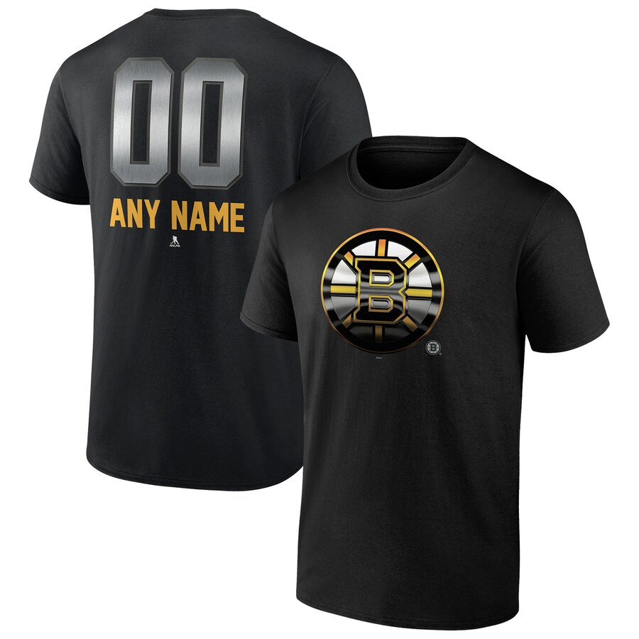Men's Boston Bruins Black Personalized Midnight Mascot Logo T-Shirt - Puhuasuan