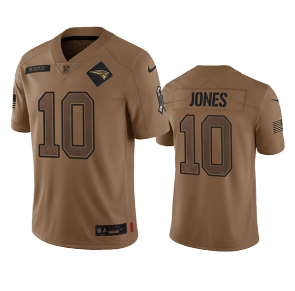 Men's New England Patriots #10 Mac Jones 2023 Brown Salute To Service Limited Football Stitched Jersey - Puhuasuan