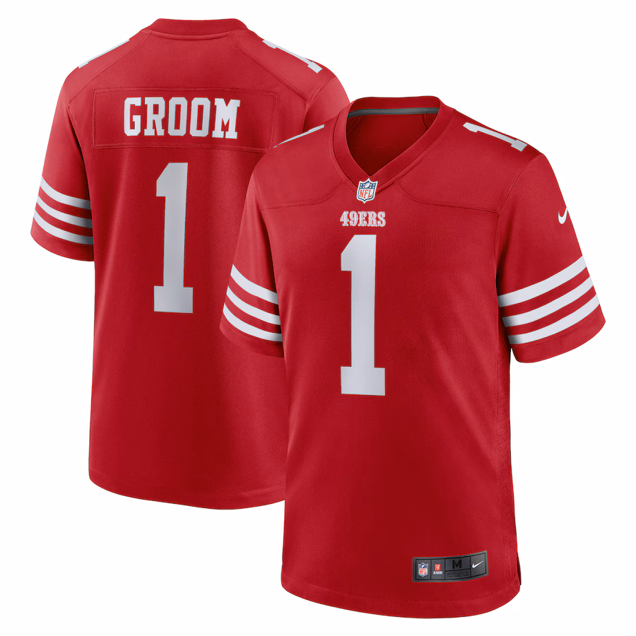 Men's San Francisco 49ers Number 1 Groom Nike Scarlet Game Jersey - Puhuasuan