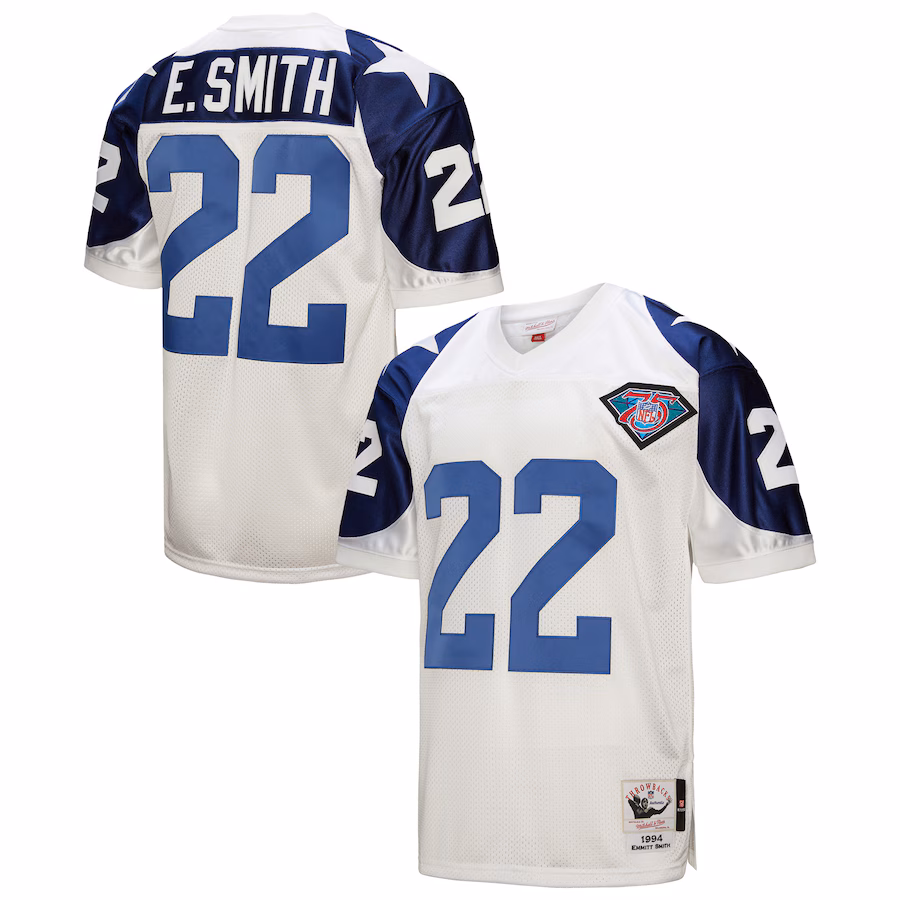Men's Dallas Cowboys 1994 Emmitt Smith Mitchell & Ness White Authentic Throwback Retired Player Jersey - Puhuasuan