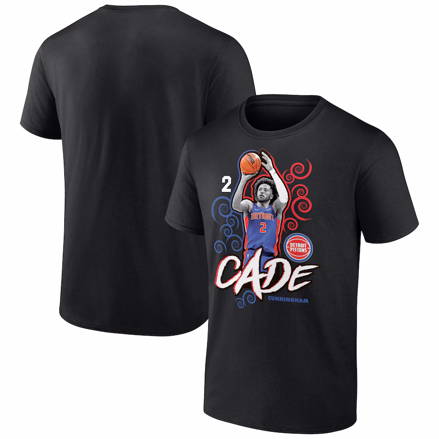 Men's Detroit Pistons Cade Cunningham Black Competitor T-Shirt - Puhuasuan