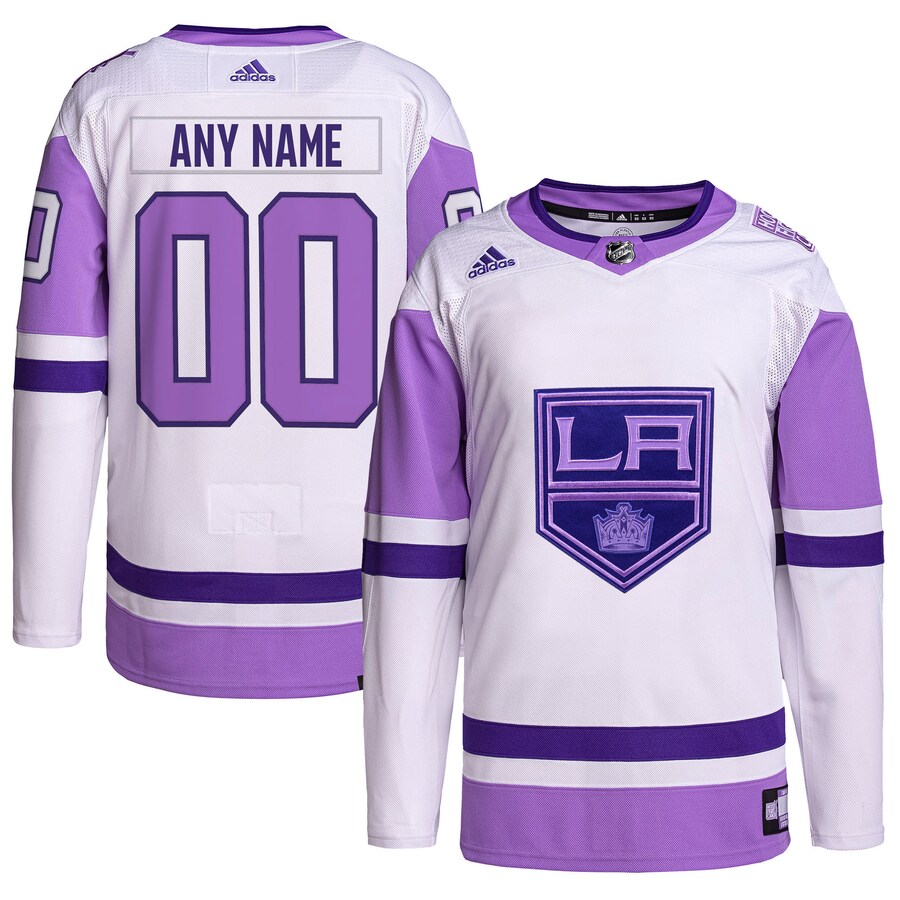 Men's Los Angeles Kings adidas White/Purple Hockey Fights Cancer Primegreen Authentic Custom Jersey - Puhuasuan