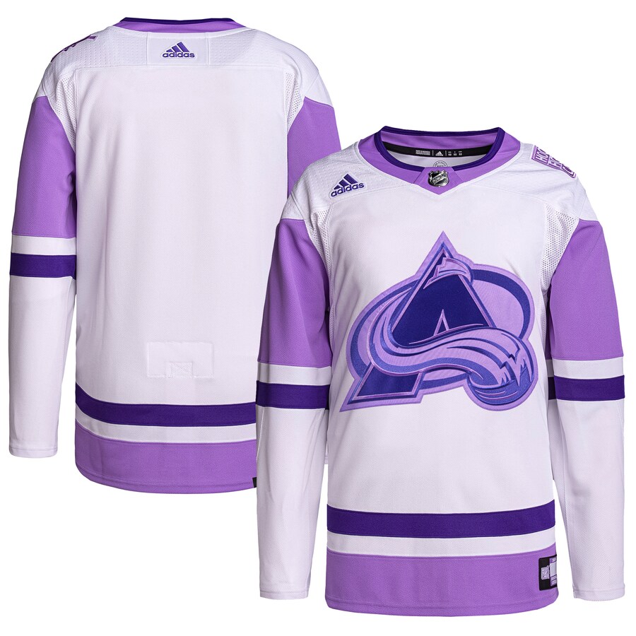 Men's Colorado Avalanche adidas White/Purple Hockey Fights Cancer Primegreen Authentic Blank Practice Jersey - Puhuasuan