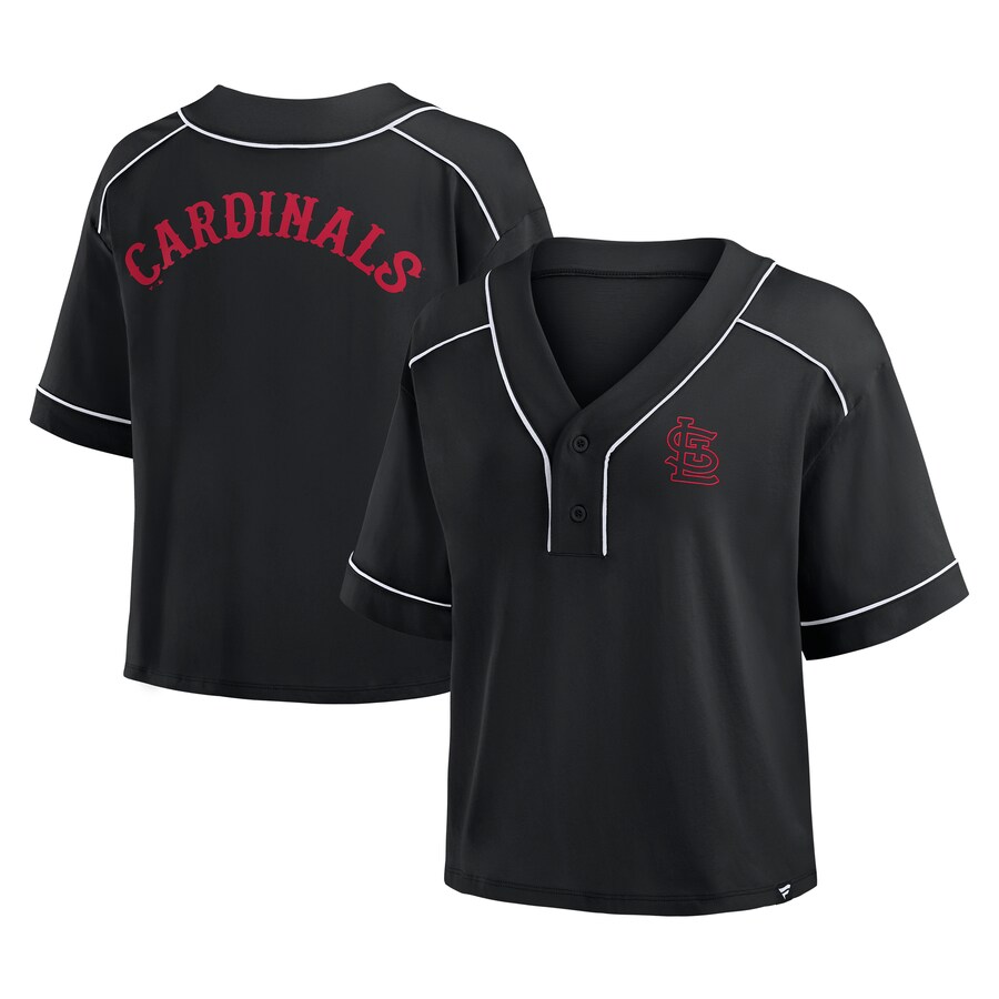 Women's St. Louis Cardinals Fanatics Black Oversized Champ Game Cropped V-Neck T-Shirt - Puhuasuan