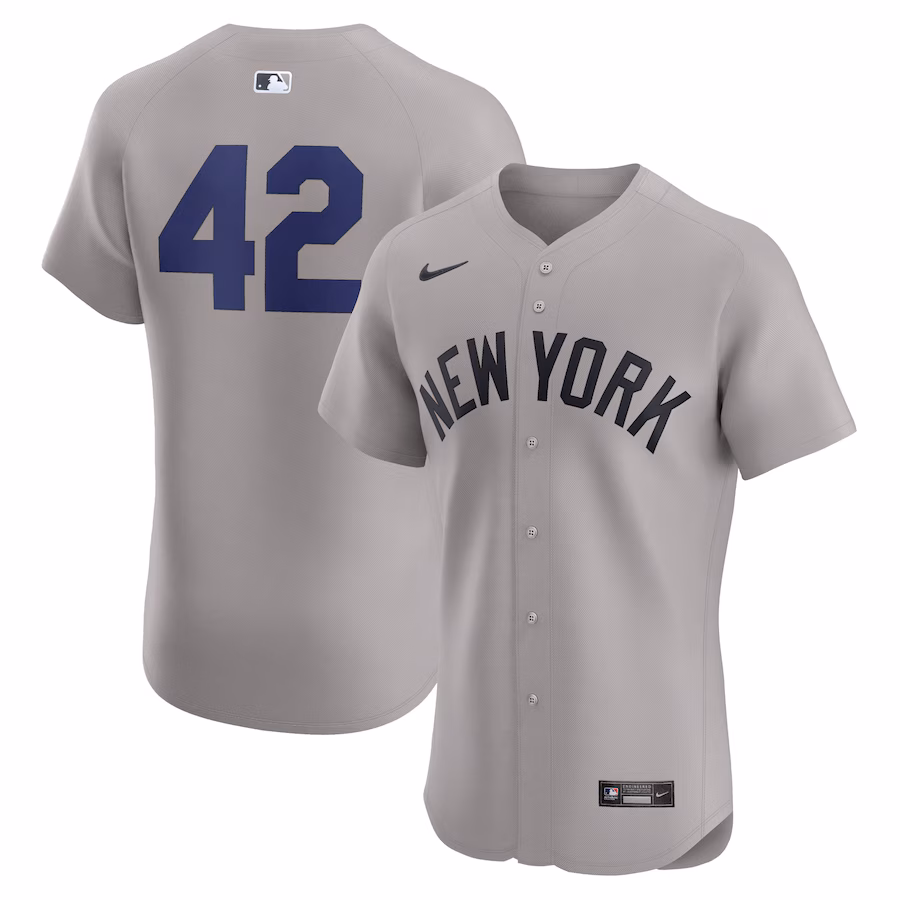 Men's New York Yankees Nike Gray Road 2024 Jackie Robinson Day Elite Jersey - Puhuasuan