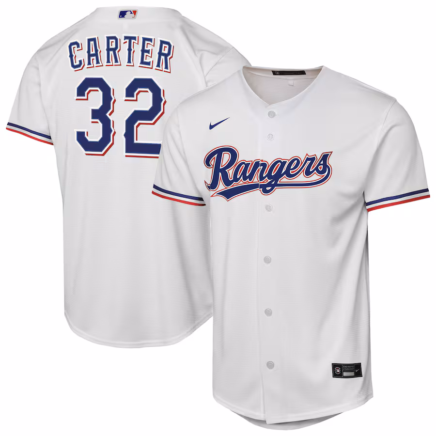 Youth Texas Rangers Evan Carter Nike White Home Replica Player Jersey - Puhuasuan