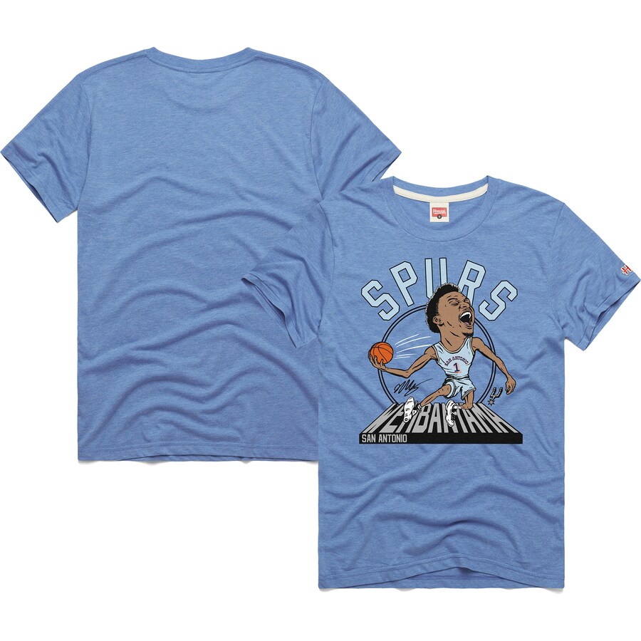 Unisex San Antonio Spurs Victor Wembanyama Homage Light Blue 2024/25 City Edition Caricature Tri-Blend T-Shirt - Puhuasuan