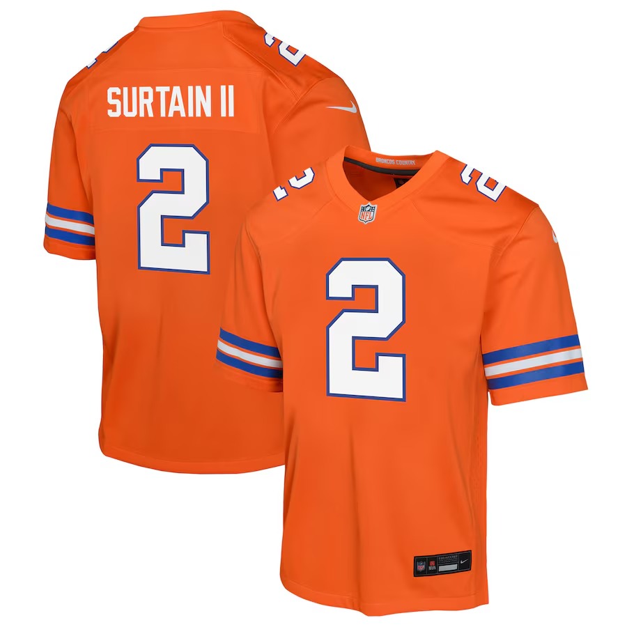 Youth Denver Broncos Patrick Surtain II Nike Orange Mile High Collection 1977 Throwback Game Jersey - Puhuasuan
