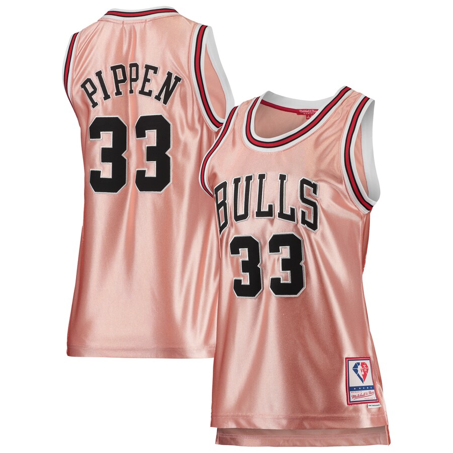 Women's Chicago Bulls Scottie Pippen Mitchell & Ness Pink 75th Anniversary Rose Gold 1997 Swingman Jersey - Puhuasuan
