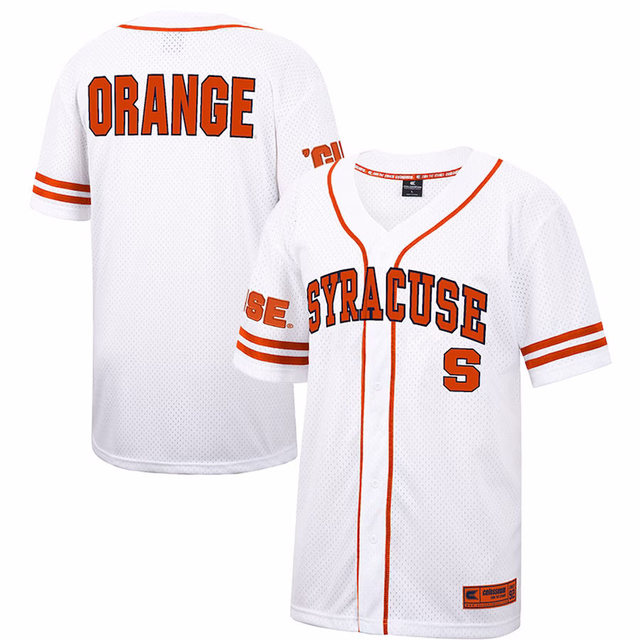 Syracuse Orange Colosseum Free Spirited Mesh Button-Up Baseball Jersey - White - Puhuasuan