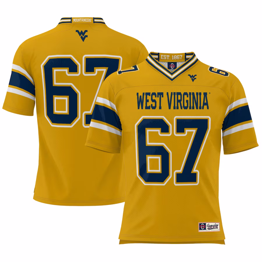 #1 West Virginia Mountaineers GameDay Greats Youth Football Jersey - Gold - Puhuasuan