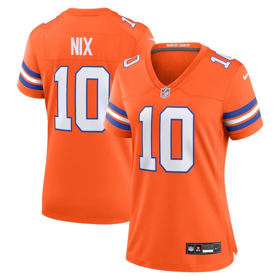 Women's Denver Broncos Bo Nix Nike Orange Mile High Collection 1977 Throwback Player Game Jersey - Puhuasuan