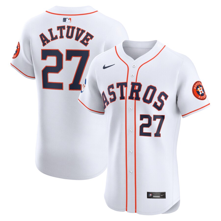 Men's Houston Astros Jose Altuve Nike White Home Elite Sponsor Patch Player Jersey - Puhuasuan